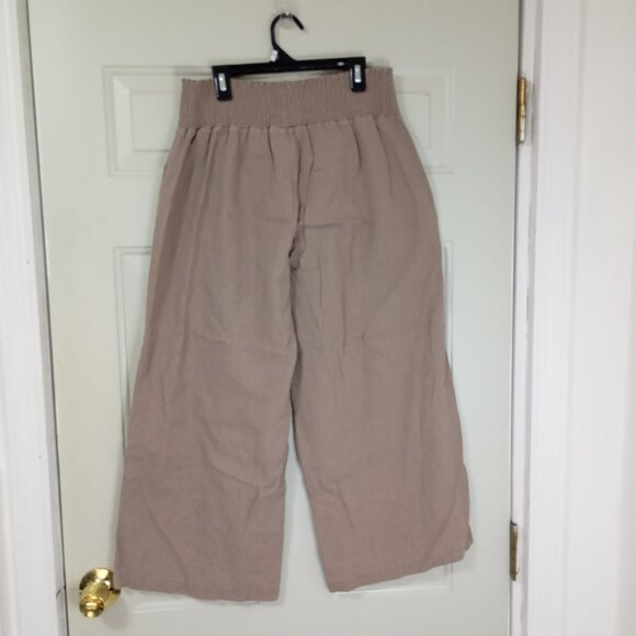 Indigo Rein Pants Wide-Leg Linen-Blend Smocked Waist Womens L Beige - Picture 4 of 7